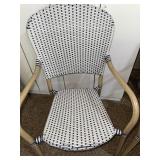 Pair of Bistro Patio Armchairs Blue White Woven Rattan Style Chairs