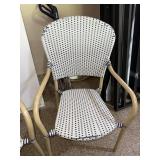 Pair of Bistro Patio Armchairs Blue White Woven Rattan Style Chairs