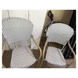 Pair of Bistro Patio Armchairs Blue White Woven Rattan Style Chairs