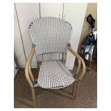 Pair of Bistro Patio Armchairs Blue White Woven Rattan Style Chairs