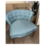 Blue Tufted Accent Chair Nailhead Trim Upholstered Barrel Back