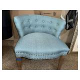 Blue Tufted Accent Chair Nailhead Trim Upholstered Barrel Back