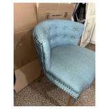 Blue Tufted Accent Chair Nailhead Trim Upholstered Barrel Back