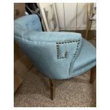 Blue Tufted Accent Chair Nailhead Trim Upholstered Barrel Back