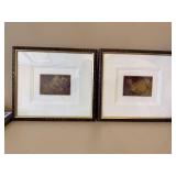 Pair Signed Framed Abstract Art Prints Symbols of Music & Coming Sun