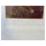 Pair Signed Framed Abstract Art Prints Symbols of Music & Coming Sun