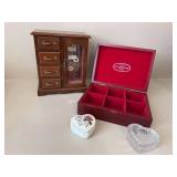 4 Decorative Trinket & Jewelry Boxes Wood Porcelain Glass Mixed
