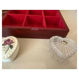 4 Decorative Trinket & Jewelry Boxes Wood Porcelain Glass Mixed