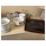 Mixed Home Decor Lot Ceramic Planters Glass Vases Wood Tray