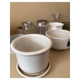 Mixed Home Decor Lot Ceramic Planters Glass Vases Wood Tray