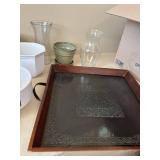 Mixed Home Decor Lot Ceramic Planters Glass Vases Wood Tray