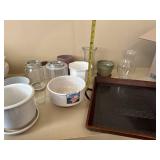 Mixed Home Decor Lot Ceramic Planters Glass Vases Wood Tray