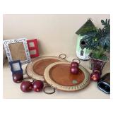 Pair of Round Wood Metal Serving Trays Ring Handles Rustic Decor
