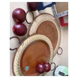 Pair of Round Wood Metal Serving Trays Ring Handles Rustic Decor