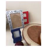 Pair of Round Wood Metal Serving Trays Ring Handles Rustic Decor