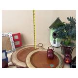 Pair of Round Wood Metal Serving Trays Ring Handles Rustic Decor