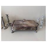 6 Pc Decorative Tabletop Lot Silverplate Server Pewter Glass Candles