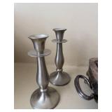 6 Pc Decorative Tabletop Lot Silverplate Server Pewter Glass Candles