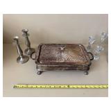 6 Pc Decorative Tabletop Lot Silverplate Server Pewter Glass Candles