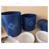 Mixed Kitchen Housewares Lot Canisters Ramekins Knives Vintage Blue