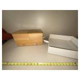 Wood Jewelry Box Organizer & White Faux Croc Valet Tray Set