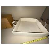 Wood Jewelry Box Organizer & White Faux Croc Valet Tray Set