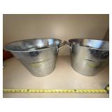 Pair Galvanized Metal Buckets Tubs w Handles Farmhouse Decor 10in