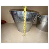 Pair Galvanized Metal Buckets Tubs w Handles Farmhouse Decor 10in
