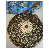 3 Pc Novelty Handbag Lot Wooden Frame Woven Shell Boho Bags