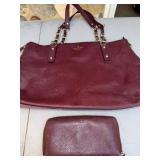 Kate Spade Pebbled Leather Tote & Zip Wallet Burgundy See Photos