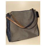 Coach New York Woven Shoulder Bag Black Cream Leather Trim Purse