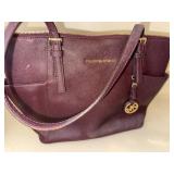 Michael Kors Saffiano Leather Tote Bag Burgundy Zip Top MK Charm