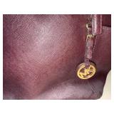 Michael Kors Saffiano Leather Tote Bag Burgundy Zip Top MK Charm