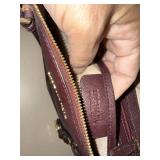 Michael Kors Saffiano Leather Tote Bag Burgundy Zip Top MK Charm