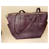 Michael Kors Saffiano Leather Tote Bag Burgundy Zip Top MK Charm