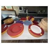 Assorted Colorful Ceramic Dinnerware Lot Plates Bowls Mugs Baskets