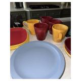 Assorted Colorful Ceramic Dinnerware Lot Plates Bowls Mugs Baskets