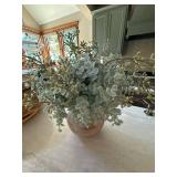 Faux Eucalyptus Floral Arrangement in Rustic Ceramic Vase Home Decor
