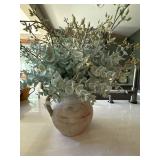 Faux Eucalyptus Floral Arrangement in Rustic Ceramic Vase Home Decor