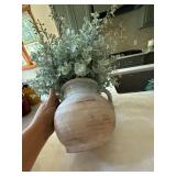 Faux Eucalyptus Floral Arrangement in Rustic Ceramic Vase Home Decor