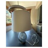 Modern Art Glass Table Lamp Blue Gray Teardrop Base Drum Shade