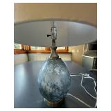Modern Art Glass Table Lamp Blue Gray Teardrop Base Drum Shade