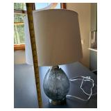 Modern Art Glass Table Lamp Blue Gray Teardrop Base Drum Shade