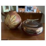 Pier 1 Mexico Vase & Lidded Art Pottery Bowl 2 Pc Decor Set