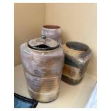 Studio Pottery Canisters & Vase Lot of 3 Earth Tone Glaze Decor