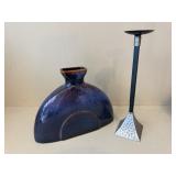 Modern Art Pottery Vase & Metal Candleholder Decor Set See Photos