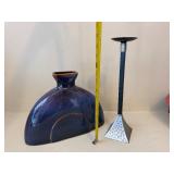 Modern Art Pottery Vase & Metal Candleholder Decor Set See Photos