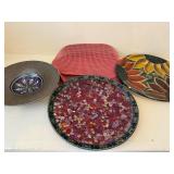 Decorative Platter Bowl Set Floral Pottery Mosaic Wall Decor 3 Pc