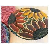 Decorative Platter Bowl Set Floral Pottery Mosaic Wall Decor 3 Pc