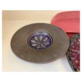 Decorative Platter Bowl Set Floral Pottery Mosaic Wall Decor 3 Pc